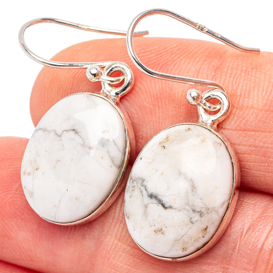 Howlite drop earrings, white oval stones with gray veining and sterling silver hooks
