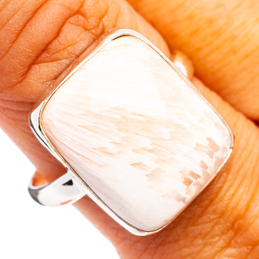 Pink scolecite ring with rectangular bezel and .925 sterling silver band