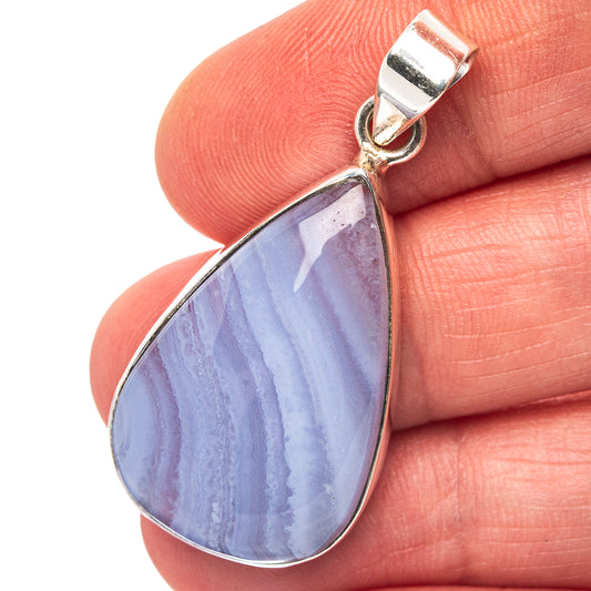 Blue Lace Agate Pendant 1 5/8" (.925 Sterling Silver)