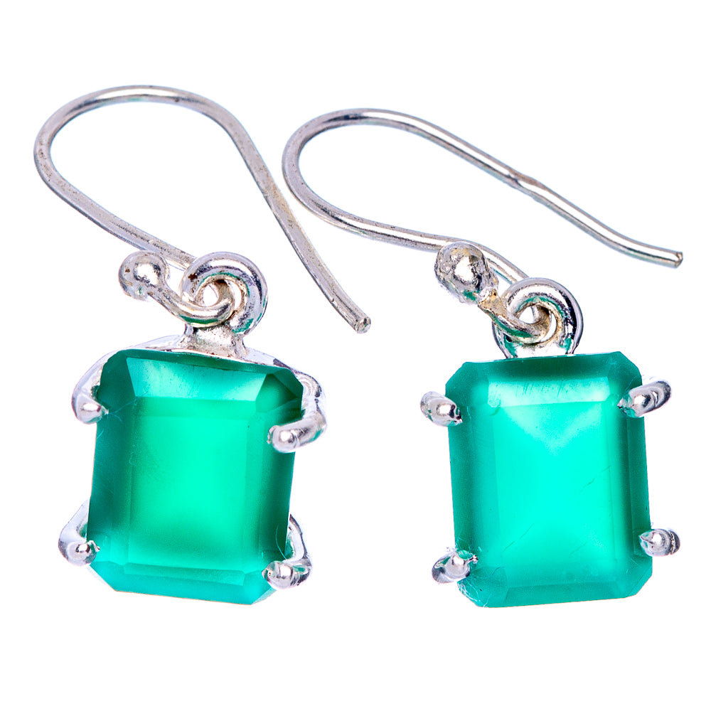 Green Onyx Earrings 7/8" (925 Sterling Silver) E433480