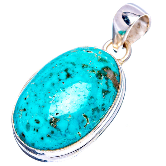Turquoise oval pendant in .925 sterling silver bezel with bail, angled view