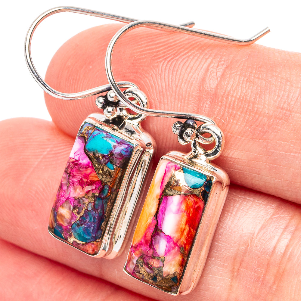 Pink Dahlia Mohave Turquoise Earrings 1 1/4" (.925 Sterling Silver)