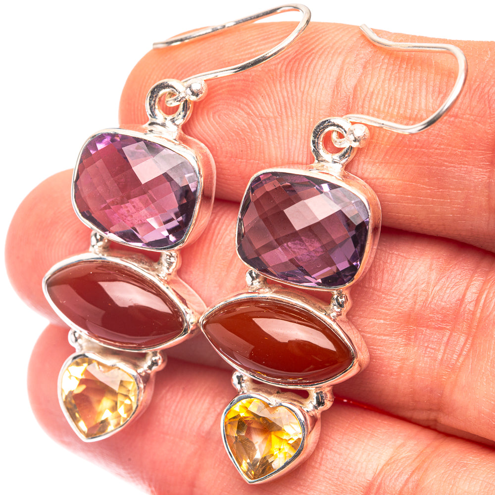 Carnelian, Amethyst, Citrine Earrings 1 3/4" (925 Sterling Silver) E432290