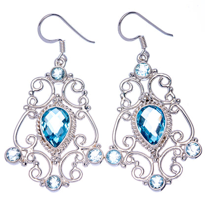Signature Blue Topaz Earrings 2 1/4" (925 Sterling Silver) E1074