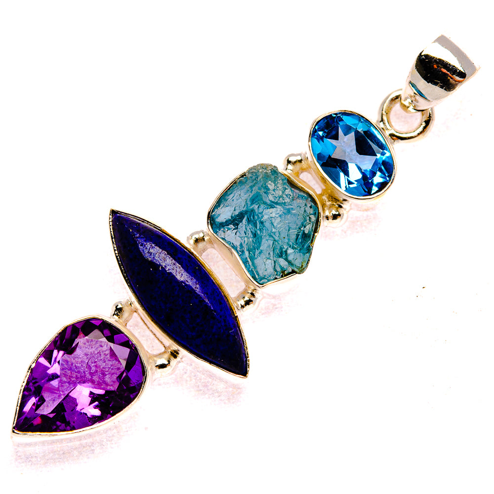 Lapis Lazuli, Amethyst, Apatite, Blue Topaz Pendant 2" (925 Sterling Silver) PD37943
