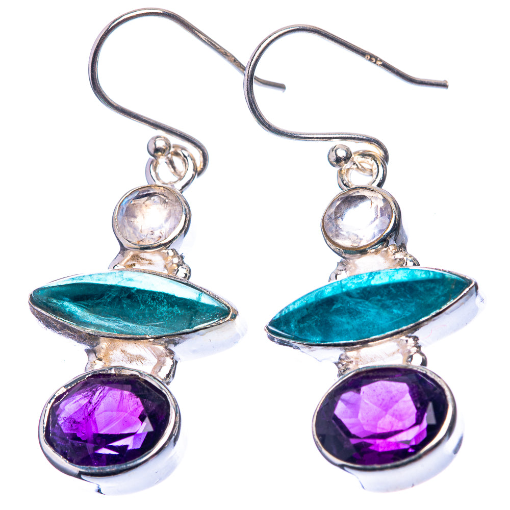 Sterling silver drop earrings, teal marquise and purple round stones