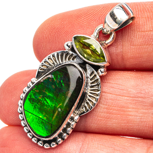 925 sterling silver pendant close-up with green ammolite and peridot-style stones