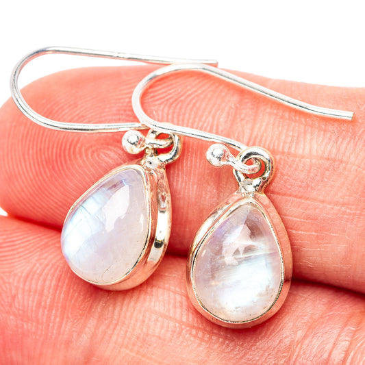 Moonstone drop earrings in .925 sterling silver, pear-shaped iridescent stones