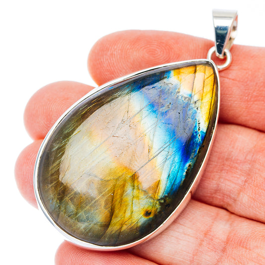 Huge Premium Spectrolite Pendant 2 3/8" (.925 Sterling Silver)