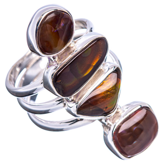 Sterling silver ring with three oval fire opal cabochons in dark brown, shiny band
