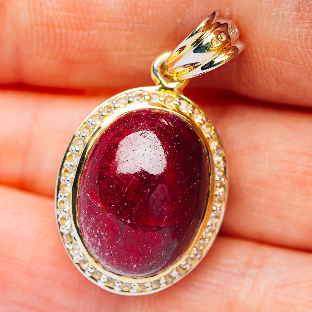 Ruby / Sapphire Reversible Pendant 1 3/8" (.925 Sterling Silver)