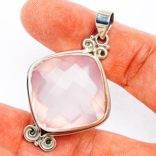Premium Rose Quartz Pendant 1 7/8" (.925 Sterling Silver)