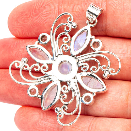 Signature Rainbow Moonstone, Aquamarine Pendant 1 7/8" (.925 Sterling Silver)