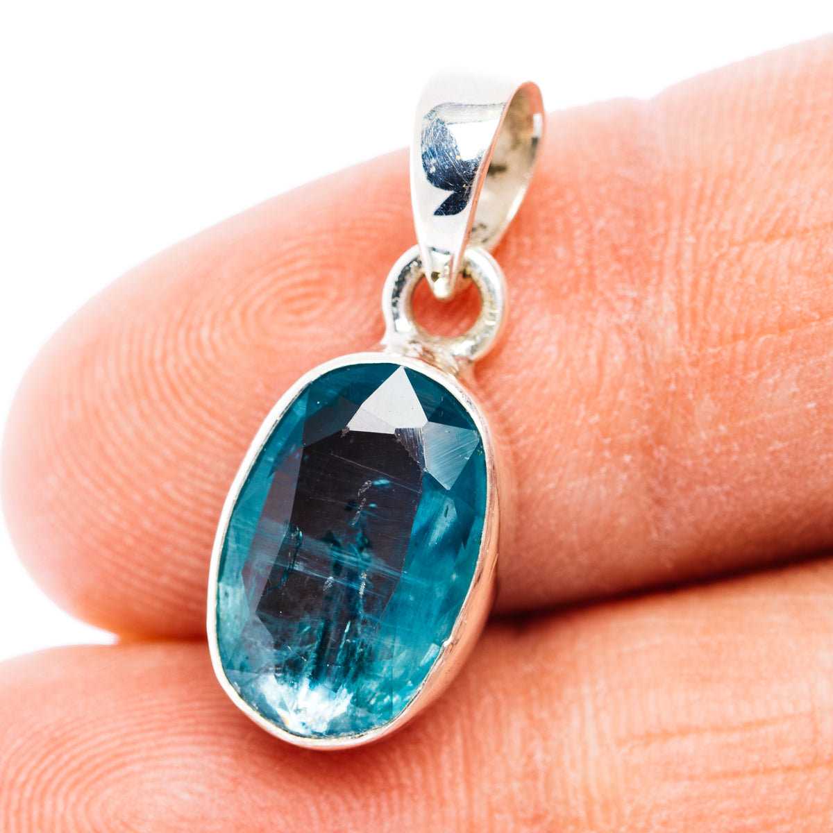 Faceted Paraiba Kyanite Pendant 7/8" (.925 Sterling Silver)