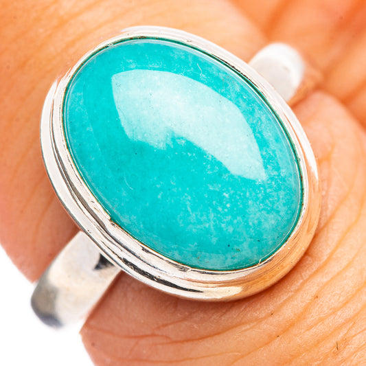 Turquoise oval amazonite stone in sterling silver ring bezel setting