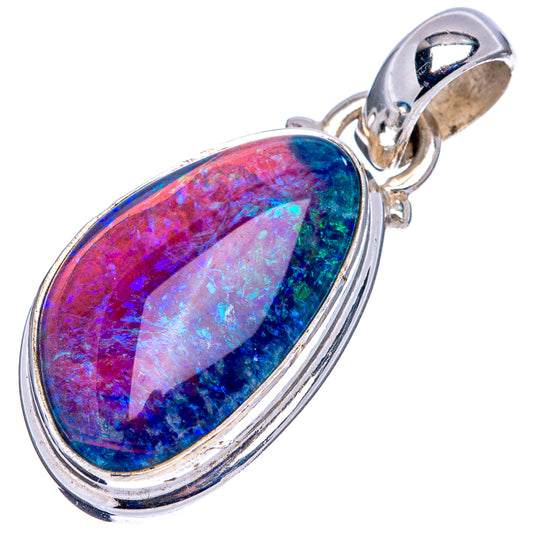Sterling silver opal pendant with oval blue-green and pink-violet gemstone, bail loop