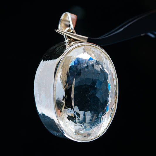 88.7ct Huge Faceted White Quartz Pendant 1 3/4" (.925 Sterling Silver)