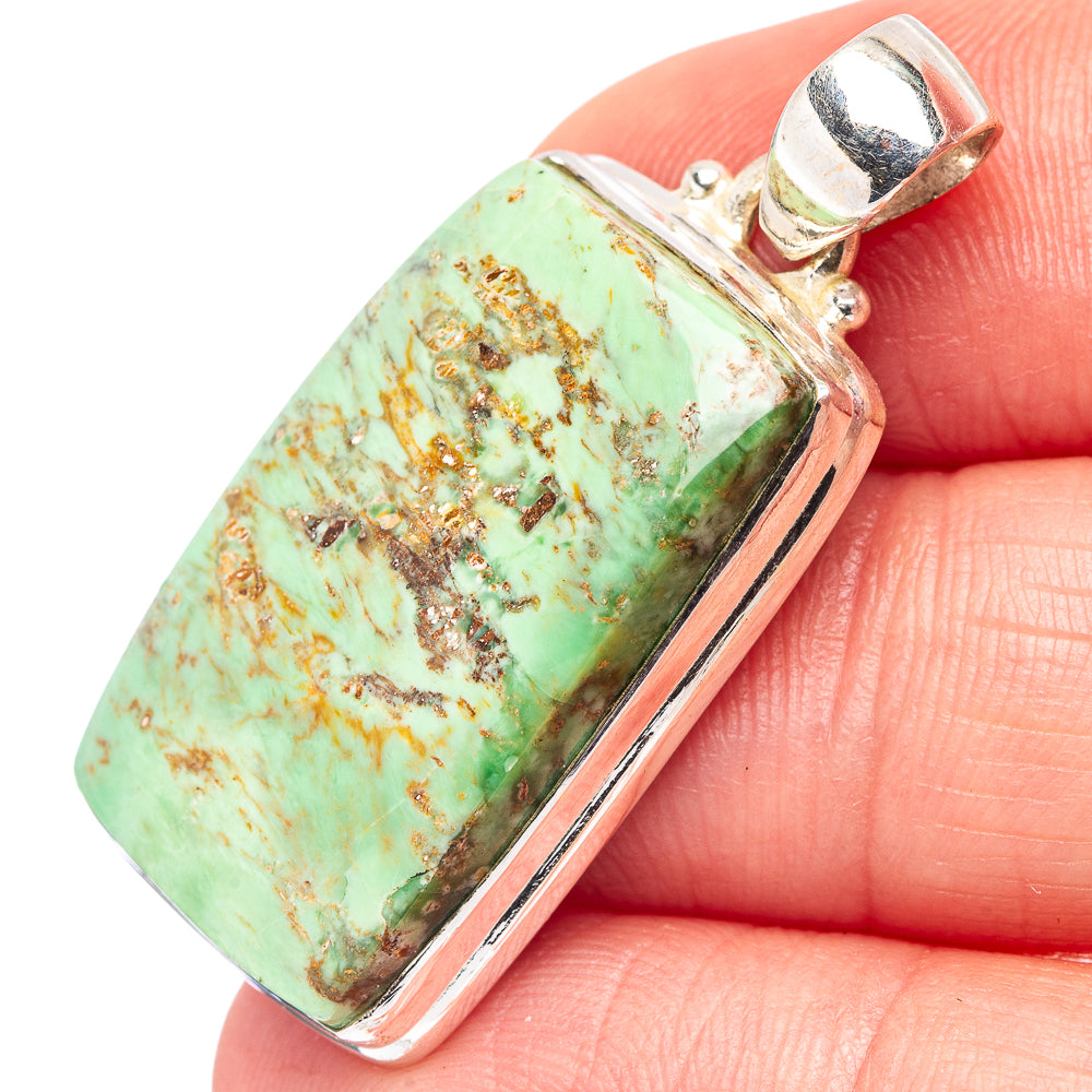 Turquoise variscite pendant in 925 sterling silver bezel with bail, rectangular stone