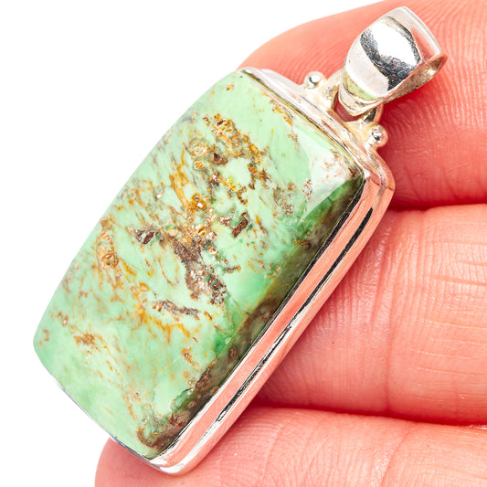 Turquoise variscite pendant in 925 sterling silver bezel with bail, rectangular stone