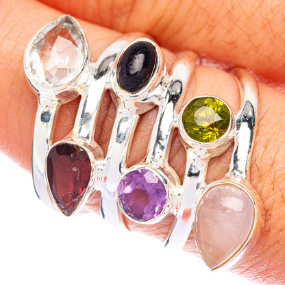 Large White Quartz, Garnet, Tanzanite, Amethyst, Peridot, Rose Quartz Ring Size 8.75 (925 Sterling Silver) R144673