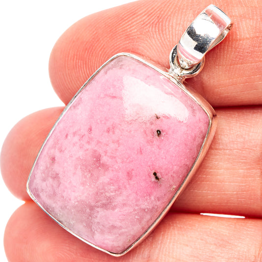 Pink petalite pendant in .925 sterling silver bezel, rectangular cabochon with bail.