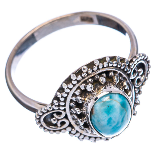 Larimar gemstone ring in .925 sterling silver, side view of oval blue stone setting