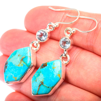 Chrysocolla, Blue Topaz Earrings 1 7/8" (925 Sterling Silver) EARR432175