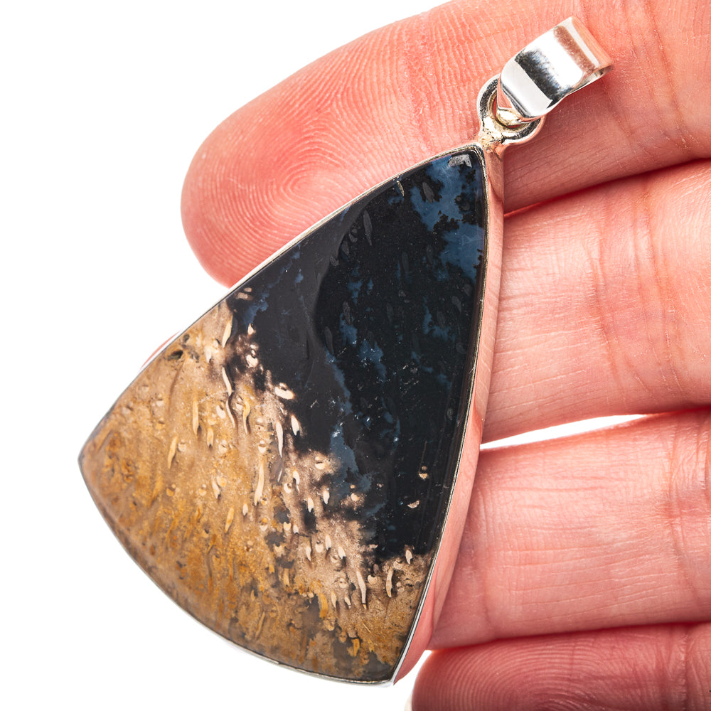 Palm Root Agate Pendant 2 1/8" (.925 Sterling Silver)