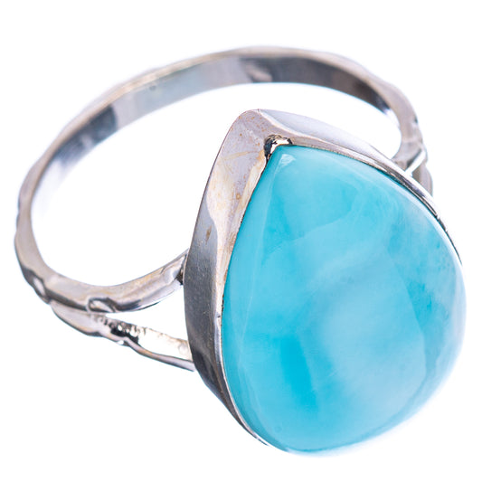 Oval light blue larimar in polished sterling silver ring, side view