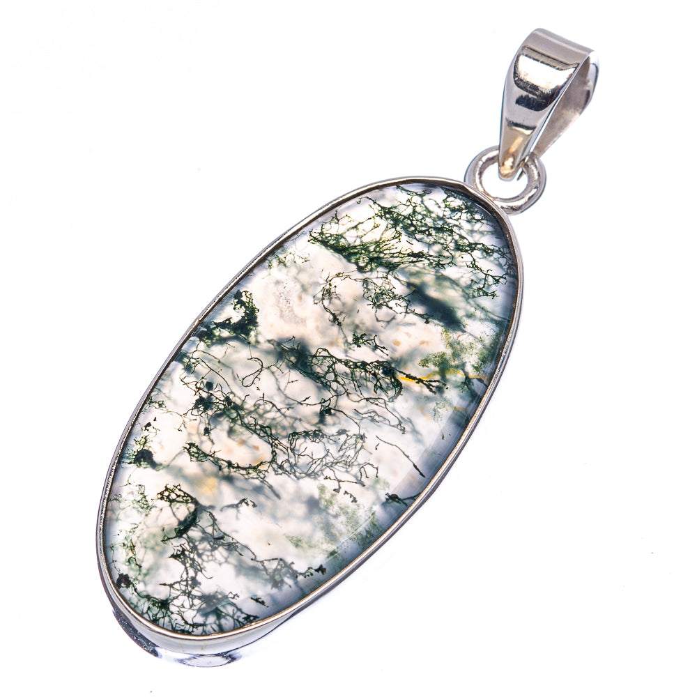 Green Moss Agate Pendant 1 7/8" (.925 Sterling Silver)