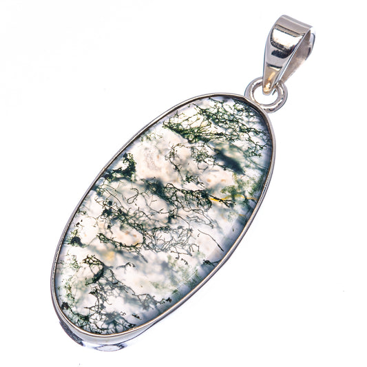 Green Moss Agate Pendant 1 7/8" (.925 Sterling Silver)