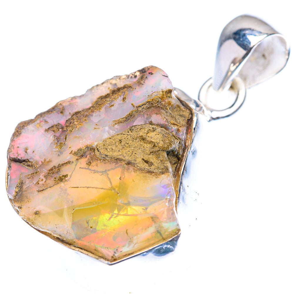 Raw opal heart pendant with loop bail, iridescent pastel and gold tones in silver.