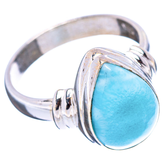 Sterling silver larimar ring, size 6, oval blue gemstone bezel with polished band