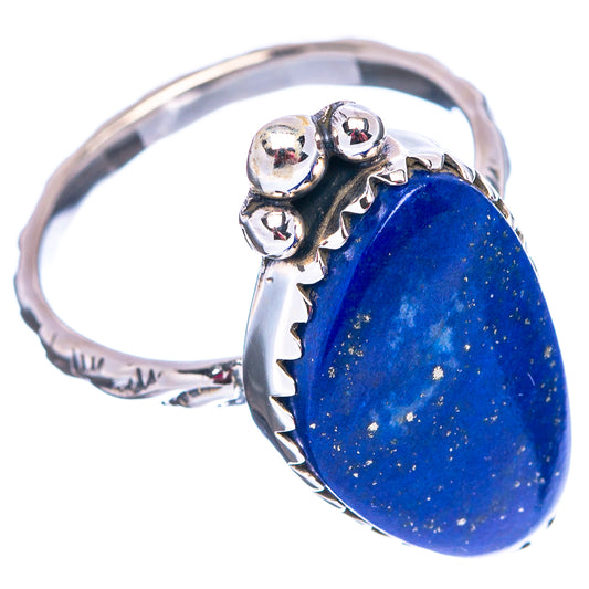 Lapis lazuli oval ring, .925 sterling silver, four-prong top with scalloped edge