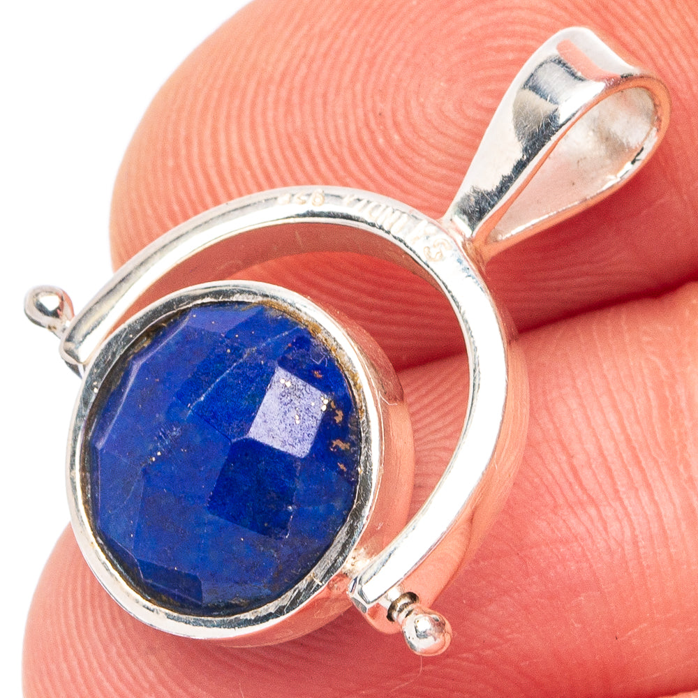 Lapis lazuli sterling silver round pendant with blue stone bezel and bail