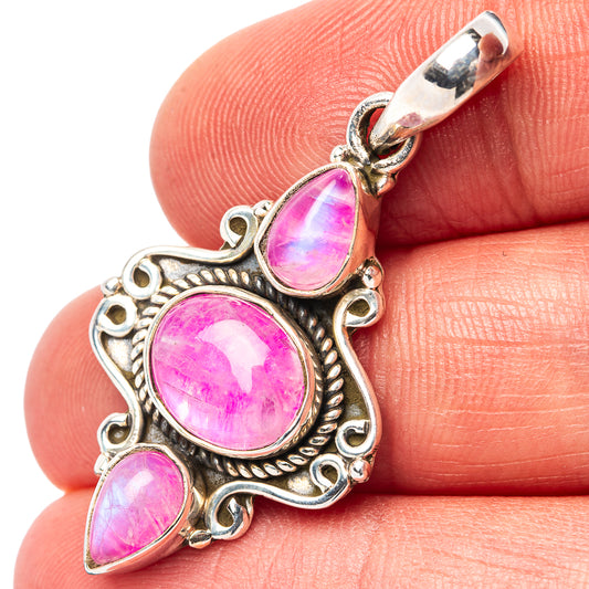 Pink moonstone pendant in .925 sterling silver, ornate filigree with oval and teardrop stones
