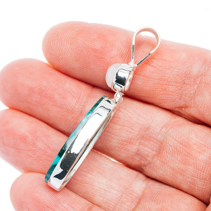 Premium Malachite In Chrysocolla, Rainbow Moonstone Pendant 1 7/8" (.925 Sterling Silver)