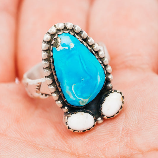 Exclusive Sierra Bella Turquoise, White Buffalo Turquoise Ring Size 7 Adjustable (.925 Sterling Silver)