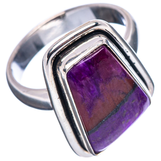 Rectangular purple sugilite ring in polished .925 sterling silver setting