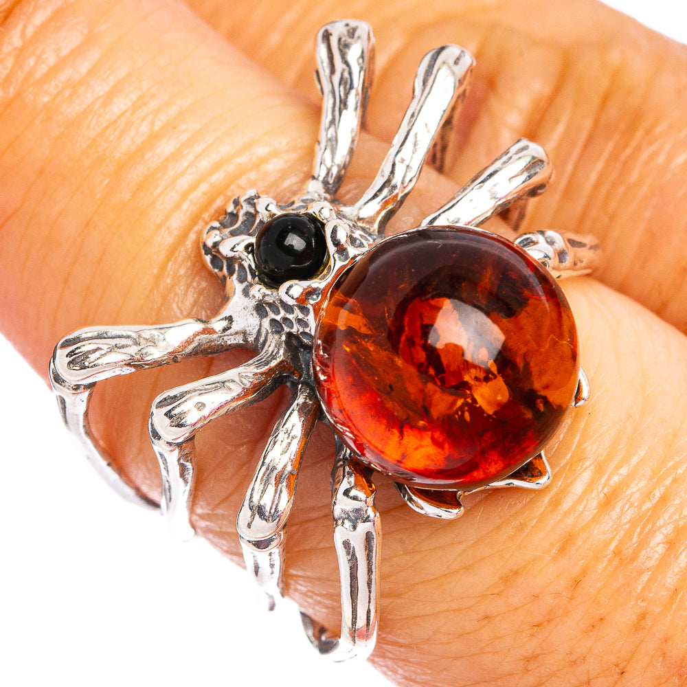 Baltic Amber Spider Ring Size 7 (.925 Sterling Silver)