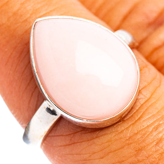 Sterling silver pink opal teardrop ring with pink stone cabochon, size 8