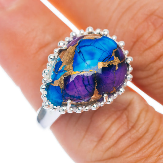 Exclusive Violet Blue Dahlia Mohave Turquoise Ring Size 6.5 (.925 Sterling Silver)