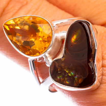 Large Mexican Fire Agate, Citrine Ring Size 10 (925 Sterling Silver) R140775