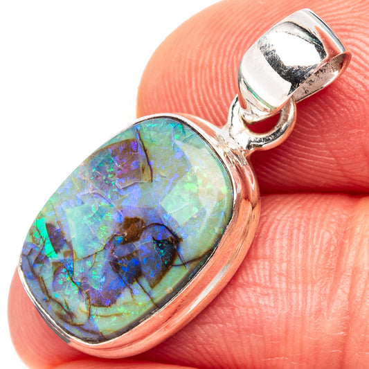 Oval opal pendant in .925 sterling silver with open bail, multicolor iridescence