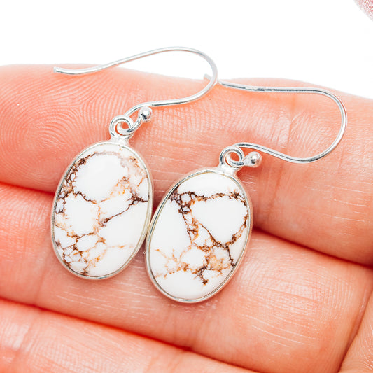 Oval Wild Horse Jasper drop earrings in .925 sterling silver, white with coppery veining