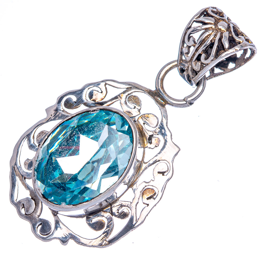 Blue Topaz Pendant 1 5/8" (925 Sterling Silver) P40091