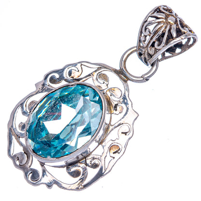 Blue Topaz Pendant 1 5/8" (925 Sterling Silver) P40091
