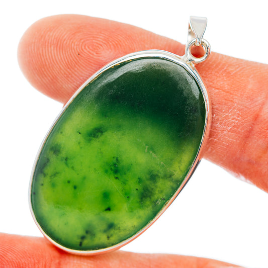 Premium Nephrite Jade Pendant 1 3/4" (.925 Sterling Silver)