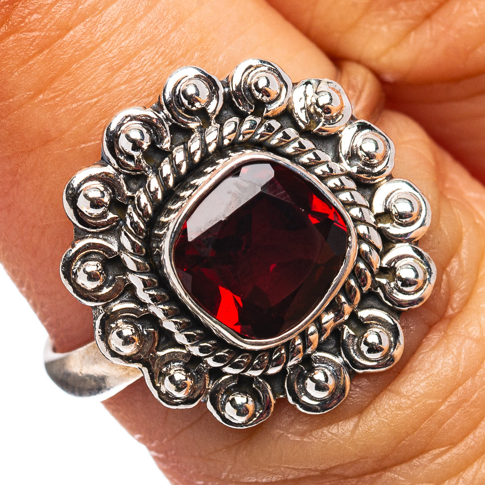 Garnet Ring Size 6.75 (.925 Sterling Silver)