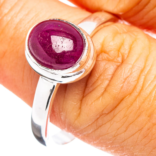 Sterling silver ruby cabochon ring, size 10, round purple gemstone